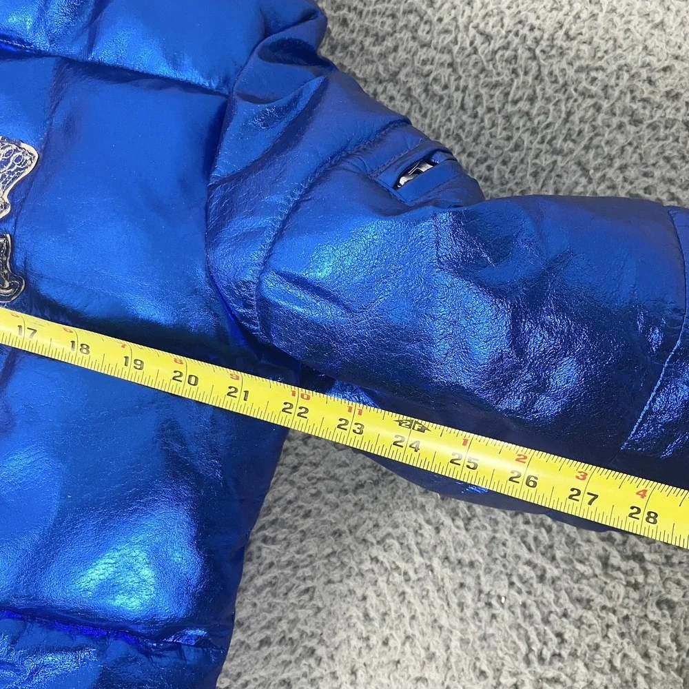 Christian Audigier Jacket Mens Medium Blue Leather Puffer Metallic‎ Y2k